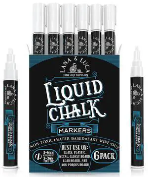 Liquid Chalk Marker Pen - White Dry Erase Marker - Chalkboard Signs, Windows, Blackboard, Glass (6 Pack) 3-6mm Reversible Tip, 3-3mm Fine Tip Liquid Chalk Marker Pen - White Dry Erase Marker - Chalkboard Signs, Windows, Blackboard, Glass (6 Pack) 3-6mm Reversible Tip, 3-3mm Fine Tip