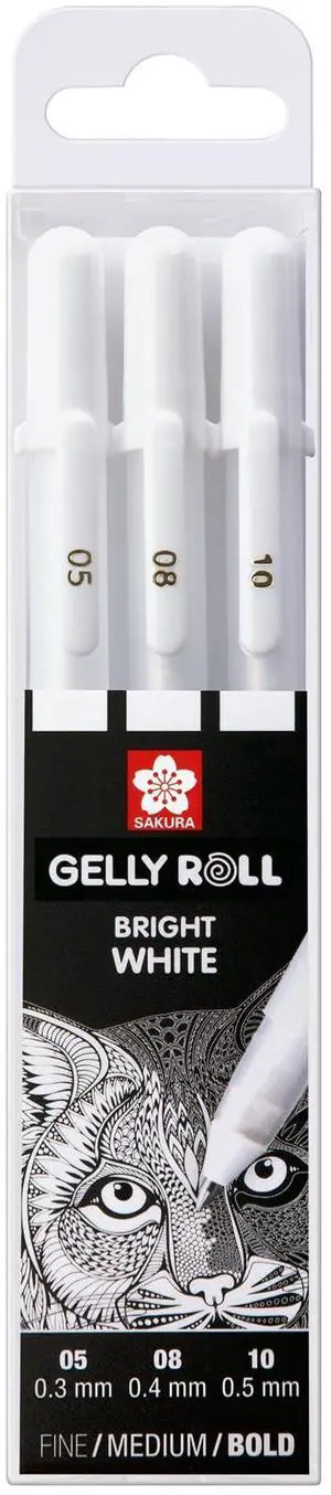 Gelly Roll Basic White Gel Pen Set of 3, Assorted Sizes | Opaque Pens for Highlights, Drawing & Crafts Gelly Roll Basic White Gel Pen Set of 3, Assorted Sizes | Opaque Pens for Highlights, Drawing & Crafts