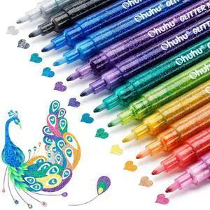 Glitter Markers Pen: 12 Glitter Colors Metallic Shimmer Marker Fine Tip Water-based Ink for Kids Adults DIY Crafts Greeting Birthday Cards Making Mugs Wood- AP Certificated Glitter Markers Pen: 12 Glitter Colors Metallic Shimmer Marker Fine Tip Water-based Ink for Kids Adults DIY Crafts Greeting Birthday Cards Making Mugs Wood- AP Certificated