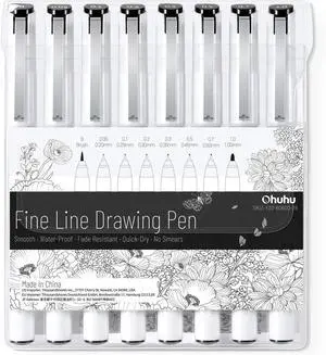 Fineliner Pens Micro Drawing Pens: 8-size Tips (Ultra-fine, Fine & Brush) Waterproof Pigment Black Ink for Illustration Drawing Journaling Sketching for Artist Beginners Fineliner Pens Micro Drawing Pens: 8-size Tips (Ultra-fine, Fine & Brush) Waterproof Pigment Black Ink for Illustration Drawing Journaling Sketching for Artist Beginners