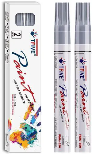 Silver Permanent Paint Marker Pens - 2 Count Oil Based Marker Pen, Medium Tip, Waterproof & Quick Dry, for Office, Art, Rock Painting, Ceramic, Glass, Wood, Plastic, Metal, Canvas Silver Permanent Paint Marker Pens - 2 Count Oil Based Marker Pen, Medium Tip, Waterproof & Quick Dry, for Office, Art, Rock Painting, Ceramic, Glass, Wood, Plastic, Metal, Canvas