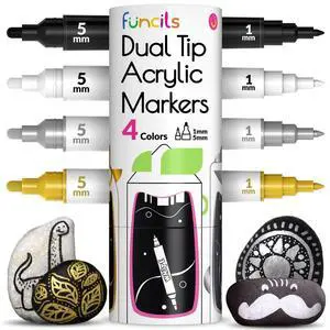 4 Dual Tip Acrylic Paint Pens - Fine Tip & Medium, Permanent & Waterproof - Acrylic Paint Markers for Rock Painting, Canvas, Wood, Ceramic, Glass, Fabric, Metal - White, Black, Gold & Silver 4 Dual Tip Acrylic Paint Pens - Fine Tip & Medium, Permanent & Waterproof - Acrylic Paint Markers for Rock Painting, Canvas, Wood, Ceramic, Glass, Fabric, Metal - White, Black, Gold & Silver