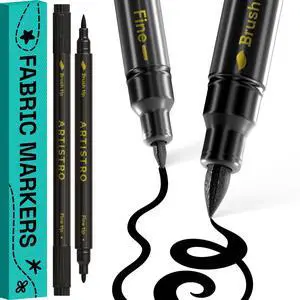 2 Black Dual-Tip Fabric Markers - Fabric Decorating Kit - Permanent for Clothes - Acrylic Paint Pens for Sneakers, Bags, Shoes, Textile, Canvas, Sewing, Craft, DIY - Brush and Fine Tip 2 Black Dual-Tip Fabric Markers - Fabric Decorating Kit - Permanent for Clothes - Acrylic Paint Pens for Sneakers, Bags, Shoes, Textile, Canvas, Sewing, Craft, DIY - Brush and Fine Tip