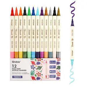 24 Colors Acrylic Paint Markers, 12 Pack Dual Tip Soft Brush Acrylic Markers, Water-Based Paint Pens for Paper, Rock Painting, Wood, Glass, Canvas, DIY Craft Art Supplies for Adult & Kids 24 Colors Acrylic Paint Markers, 12 Pack Dual Tip Soft Brush Acrylic Markers, Water-Based Paint Pens for Paper, Rock Painting, Wood, Glass, Canvas, DIY Craft Art Supplies for Adult & Kids