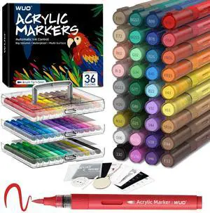 36 Colors Acrylic Paint Markers, Acrylic Paint Pens and Acrylic Markers with Brush Tip, Automatic Ink Control No-Bleed Paint Markers for Rock, Wood, Canvas, Glass, Ceramic, Fabric 36 Colors Acrylic Paint Markers, Acrylic Paint Pens and Acrylic Markers with Brush Tip, Automatic Ink Control No-Bleed Paint Markers for Rock, Wood, Canvas, Glass, Ceramic, Fabric