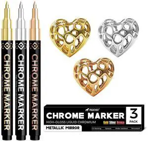3 Colors Chrome Paint Markers, Gold Silver Bronze Permanent Mirror Liquid Chrome Pens for Plastic, Metal, Model, Jewelry, Wheel Painting, Touch Up & Repair Kit, DIY Art Projects 3 Colors Chrome Paint Markers, Gold Silver Bronze Permanent Mirror Liquid Chrome Pens for Plastic, Metal, Model, Jewelry, Wheel Painting, Touch Up & Repair Kit, DIY Art Projects