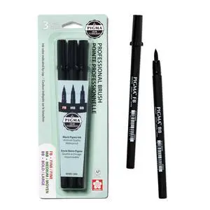 Pigma Professional Brush Pens - Archival Black Ink Pens - Pens for Lettering, Modern Calligraphy, or Drawing - Brush Nibs - 3 Pack Pigma Professional Brush Pens - Archival Black Ink Pens - Pens for Lettering, Modern Calligraphy, or Drawing - Brush Nibs - 3 Pack