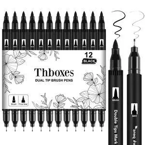 12 Pack Black Drawing Pens, Dual Tip Brush Fineliners Pens Washable Brush Tip Markers for Adults Art Drawing Sketching Journaling Calligraphy 12 Pack Black Drawing Pens, Dual Tip Brush Fineliners Pens Washable Brush Tip Markers for Adults Art Drawing Sketching Journaling Calligraphy