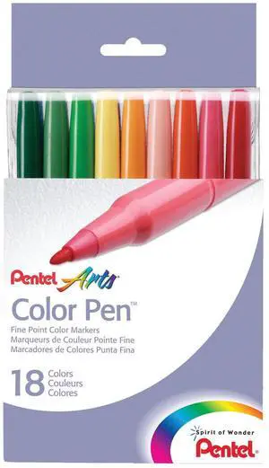 Color Pen Pentel, Fine Point Color Markers, Fiber Tip, Assorted Colors, Set of 18 (S360-18) (Pack of 1, 18 Count Total) Color Pen Pentel, Fine Point Color Markers, Fiber Tip, Assorted Colors, Set of 18 (S360-18) (Pack of 1, 18 Count Total)