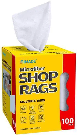 Shop Rags, 100 Sheets Microfiber Cleaning Cloth Commercial Grade Washcloths Lint-Free Bulk Shops Towels for Cars Mechanic Restaurant Garage Housekeeping, 11"x 9", White Shop Rags, 100 Sheets Microfiber Cleaning Cloth Commercial Grade Washcloths Lint-Free Bulk Shops Towels for Cars Mechanic Restaurant Garage Housekeeping, 11"x 9", White