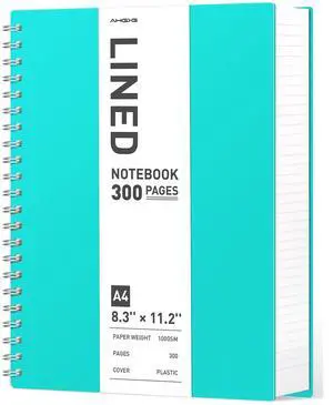 Spiral Notebook 8.5" x 11" - Large Spiral Journal A4 Notebook College Ruled, 300 Pages Writing Journal for Work, 100GSM Thick Paper, Plastic Hardcover, for Women Men Office School, Lake Blue Spiral Notebook 8.5" x 11" - Large Spiral Journal A4 Notebook College Ruled, 300 Pages Writing Journal for Work, 100GSM Thick Paper, Plastic Hardcover, for Women Men Office School, Lake Blue