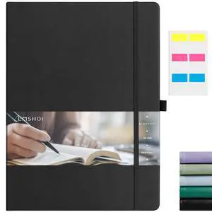 A4 College Ruled Notebook, Large 8.3" x 11.7", 192 Pages 100GSM Ink-Proof Faux Leather Hardcover Lay-Flat Lined Journal for Office School Work Writing, Black A4 College Ruled Notebook, Large 8.3" x 11.7", 192 Pages 100GSM Ink-Proof Faux Leather Hardcover Lay-Flat Lined Journal for Office School Work Writing, Black