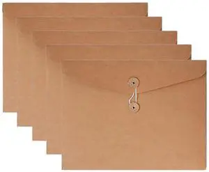 Kraft String Envelope File Folder Project Pockets File Jacket Document Organizer Flat-No Expansion A4 Letter Size (Kraft Brown, Pack of 5) Kraft String Envelope File Folder Project Pockets File Jacket Document Organizer Flat-No Expansion A4 Letter Size (Kraft Brown, Pack of 5)