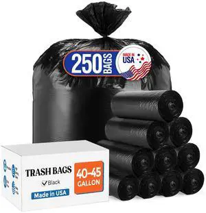40-45 Gallon Trash Bags, 250 Count, 40×45'' Large Black Garbage Bags 40-45 Gallon Trash Bags, 250 Count, 40×45'' Large Black Garbage Bags