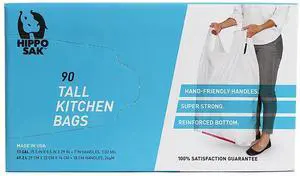 Tall Kitchen Garbage Bags with Ergonomic Handles - 13 Gallon Trash Bags - Super Strong, Patented Reinforced Bottom and Leak Proof Tall Kitchen Trash Bags - Heavy Duty Trash Bags (90 Count) Tall Kitchen Garbage Bags with Ergonomic Handles - 13 Gallon Trash Bags - Super Strong, Patented Reinforced Bottom and Leak Proof Tall Kitchen Trash Bags - Heavy Duty Trash Bags (90 Count)