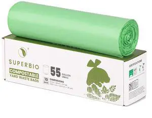 55 Gallon Compostable Yard Waste Bags, Lawn & Leaf Bags, Heavy Duty Extra Thick 1.57 Mil, 10 Count, 208.1 Liter, BPI and OK compost INDUSTRIAL 55 Gallon Compostable Yard Waste Bags, Lawn & Leaf Bags, Heavy Duty Extra Thick 1.57 Mil, 10 Count, 208.1 Liter, BPI and OK compost INDUSTRIAL