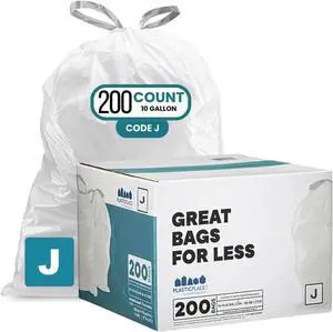 Custom Fit Trash Bags Compatible with Simplehuman Code J - 10-10.5 Gallon Drawstring Garbage Bags, Tear-Resistant, 200 Count White Trash Can Liners for Kitchens, Bathrooms & Offices Custom Fit Trash Bags Compatible with Simplehuman Code J - 10-10.5 Gallon Drawstring Garbage Bags, Tear-Resistant, 200 Count White Trash Can Liners for Kitchens, Bathrooms & Offices