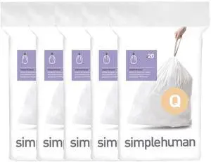 Code Q 100 Count Custom Fit Liners, Drawstring Kitchen Trash Bags, One-by-One Mess-Free Dispense, Extra Thick & Double Seamed, 50% PCR Plastic, 50-65 Liter / 13-17 Gallon, White Code Q 100 Count Custom Fit Liners, Drawstring Kitchen Trash Bags, One-by-One Mess-Free Dispense, Extra Thick & Double Seamed, 50% PCR Plastic, 50-65 Liter / 13-17 Gallon, White