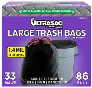 Black Heavy Duty Drawstring Trash Bags 33 Gallon, Pack of 86 Black Heavy Duty Drawstring Trash Bags 33 Gallon, Pack of 86