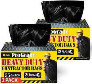 Contractor Garbage Bags 55 Gallon | 40 Trash Bags | Heavy Duty | Black Contractor Contractor Garbage Bags 55 Gallon | 40 Trash Bags | Heavy Duty | Black Contractor