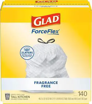 ForceFlex Tall Kitchen Drawstring Trash Bags, 13 Gal, Fragrance Free, 140 Ct (Package May Vary) ForceFlex Tall Kitchen Drawstring Trash Bags, 13 Gal, Fragrance Free, 140 Ct (Package May Vary)