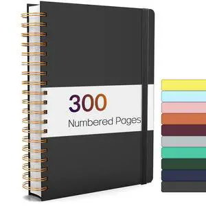 A4 Lined Spiral Journal Notebook with 300 Numbered Pages, 11" X 8.5" Thick Journals for Writing with 100GSM Paper, Hardcover Notebooks with Contents for Work, School, Black A4 Lined Spiral Journal Notebook with 300 Numbered Pages, 11" X 8.5" Thick Journals for Writing with 100GSM Paper, Hardcover Notebooks with Contents for Work, School, Black