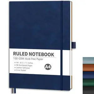 Lined Journal Notebook, 96 Numbered Pages, A4 Large Size (8.5'' x 11''), for Men & Women, Journaling, Writing, Work & Office, Leather Softcover, 100 GSM Thick Paper (Navy Blue) Lined Journal Notebook, 96 Numbered Pages, A4 Large Size (8.5'' x 11''), for Men & Women, Journaling, Writing, Work & Office, Leather Softcover, 100 GSM Thick Paper (Navy Blue)