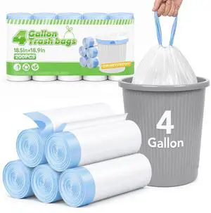 4 Gallon Strong Drawstring Small Trash Garbage Bags White 200 Counts 4 Gallon Strong Drawstring Small Trash Garbage Bags White 200 Counts