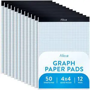 Graph Paper Pad, Pack of 12, White Letter Size - 4x4 Quad Grid Paper, Easy-Tear Perforations, 8.5 x 11 Cardboard Backing - Graph Notepads for School, Office -50 Sheets per Pad Graph Paper Pad, Pack of 12, White Letter Size - 4x4 Quad Grid Paper, Easy-Tear Perforations, 8.5 x 11 Cardboard Backing - Graph Notepads for School, Office -50 Sheets per Pad