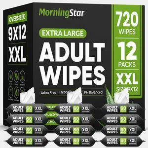 Adult Wipes for Elderly - 720 Wipes 12 Packs Thick Extra Large Disposable Washcloths for Adult Bathing & Shower Alternative No-Rinse - Lightly Scented XXL Adult Wipes for Elderly - 720 Wipes 12 Packs Thick Extra Large Disposable Washcloths for Adult Bathing & Shower Alternative No-Rinse - Lightly Scented XXL
