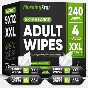 Adult Wipes for Elderly - 240 Wipes 4 Packs Thick Extra Large Disposable Washcloths for Adult Bathing & Shower Alternative No-Rinse - Lightly Scented XXL Adult Wipes for Elderly - 240 Wipes 4 Packs Thick Extra Large Disposable Washcloths for Adult Bathing & Shower Alternative No-Rinse - Lightly Scented XXL
