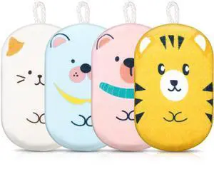 4 Pack Baby Bath Sponge, Soft Absorbent Kids Shower Loofah, Gentle Exfoliating Body Scrubber with Cute Animal Design for Toddlers, Infants, Boys, Girls & Adults 4 Pack Baby Bath Sponge, Soft Absorbent Kids Shower Loofah, Gentle Exfoliating Body Scrubber with Cute Animal Design for Toddlers, Infants, Boys, Girls & Adults