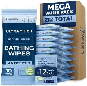 Ultra Thick Shower & Bathing Wipes | Shower & Bath Alternative | Body Wipes for Adults Bathing No Rinse | Microwavable with Aloe & Vitamin E | 20 Packs - 200 Ultra Thick Shower & Bathing Wipes | Shower & Bath Alternative | Body Wipes for Adults Bathing No Rinse | Microwavable with Aloe & Vitamin E | 20 Packs - 200