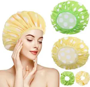 2 Packs Large Shower Caps for Women, Reusable Waterproof Shower Cap Bath Caps with Hair Scrunchies for Long Thick Hair (Cyan/Yellow) 2 Packs Large Shower Caps for Women, Reusable Waterproof Shower Cap Bath Caps with Hair Scrunchies for Long Thick Hair (Cyan/Yellow)