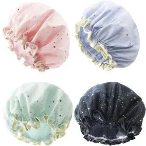 4 Pieces Shower Caps for Women, Double layer shower cap, Elastic Reusable Bathing Hair Cap Environmental Protection Hair Bath Caps,PEVA Adult Bathing Cap Bath Hair Cover 4 Pieces Shower Caps for Women, Double layer shower cap, Elastic Reusable Bathing Hair Cap Environmental Protection Hair Bath Caps,PEVA Adult Bathing Cap Bath Hair Cover