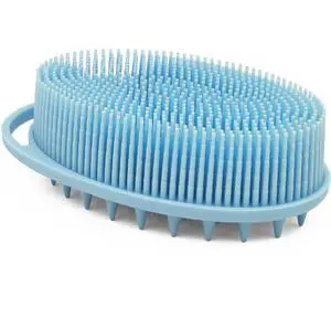 Blue Silicone Exfoliating Body Shower Scrubber Brush - Soft for Kids & Adults, All Skin Types Blue Silicone Exfoliating Body Shower Scrubber Brush - Soft for Kids & Adults, All Skin Types