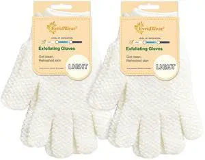 Exfoliating Dual Texture Bath Gloves for Shower, Spa, Massage and Body Scrubs, Dead Skin Cell Remover, Gloves with Hanging Loop (2 Pairs Light) Exfoliating Dual Texture Bath Gloves for Shower, Spa, Massage and Body Scrubs, Dead Skin Cell Remover, Gloves with Hanging Loop (2 Pairs Light)
