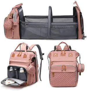 Baby Diaper Bags with Changing Station, Waterproof Large Capacity Diaper Bag Backpack for Moms Dads with USB Charging Port and Stroller Straps, Baby Shower Gifts, Pink Baby Diaper Bags with Changing Station, Waterproof Large Capacity Diaper Bag Backpack for Moms Dads with USB Charging Port and Stroller Straps, Baby Shower Gifts, Pink