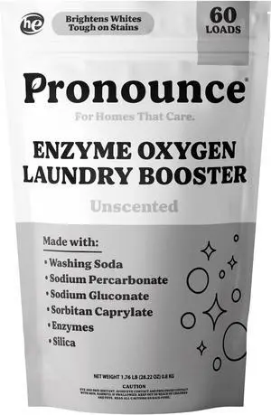 Enzyme Oxygen Laundry Booster - Brightens White & Tough on Stains, Fights Odor. Enzyme Stain Fighter, Cleaner Ingredients, Fragrance Free - Ultra Concentrated, HE - 60 Loads (Unscented) Enzyme Oxygen Laundry Booster - Brightens White & Tough on Stains, Fights Odor. Enzyme Stain Fighter, Cleaner Ingredients, Fragrance Free - Ultra Concentrated, HE - 60 Loads (Unscented)