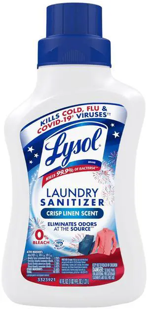 Lysol Disinfectant Laundry Sanitizer & Scent Booster, Laundry Detergent Additive, Color Safe Bleach Alternative, Laundry Odor Eliminator, Kills Bacteria & Viruses, Crisp Linen Scent, 41 Fl Oz Liquid Lysol Disinfectant Laundry Sanitizer & Scent Booster, Laundry Detergent Additive, Color Safe Bleach Alternative, Laundry Odor Eliminator, Kills Bacteria & Viruses, Crisp Linen Scent, 41 Fl Oz Liquid