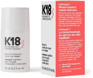 Leave-In Molecular Repair Hair Mask - Peptide Hair Treatment Mask for Bleach, Color, Chemical + Heat Damaged Strands - Immediate + Lasting Damage Reversal in 4 Minutes (0.5 Fl oz) Leave-In Molecular Repair Hair Mask - Peptide Hair Treatment Mask for Bleach, Color, Chemical + Heat Damaged Strands - Immediate + Lasting Damage Reversal in 4 Minutes (0.5 Fl oz)