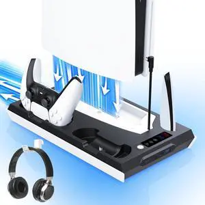 PS5 / PS5 Slim Cooling Station with Dual Controller Charging Station, PS 5 Cooling Stand for PlayStation 5 Console, Headset Holder/ PS 5 Cooling Fan/4 USB Hub All in One Accessories Organizer, Black PS5 / PS5 Slim Cooling Station with Dual Controller Charging Station, PS 5 Cooling Stand for PlayStation 5 Console, Headset Holder/ PS 5 Cooling Fan/4 USB Hub All in One Accessories Organizer, Black