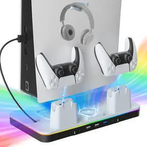 2026 Upgraded PS5/PS5 Pro/Slim Cooling Stand/Station with RGB Light,Dual Controller Fast Charger,with High-Speed Turbo Fan,3USB,for Gaming Room,Living Room,Gift for Christmas & Birthday 2026 Upgraded PS5/PS5 Pro/Slim Cooling Stand/Station with RGB Light,Dual Controller Fast Charger,with High-Speed Turbo Fan,3USB,for Gaming Room,Living Room,Gift for Christmas & Birthday