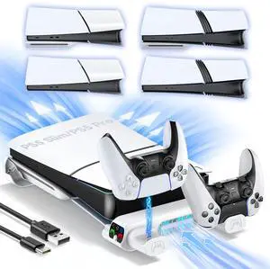 PS5 Slim/Pro Horizontal Cooling Stand for Disc & Digital, Dual Controller Charger with 3-Level Cooling Fan, PS5 Stand for Pro & Slim Console (NOT Fit 2020 Regular Version), for Sony PSP Consoles PS5 Slim/Pro Horizontal Cooling Stand for Disc & Digital, Dual Controller Charger with 3-Level Cooling Fan, PS5 Stand for Pro & Slim Console (NOT Fit 2020 Regular Version), for Sony PSP Consoles