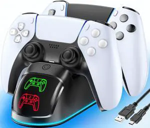 Controller Charger for PS5, Dual Charging Dock Station for PlayStation 5 Dualsense & Edge with RGB Light, Fast PS5 Dual Controller Charging Station with Cable Black for PlayStation 4 Chargers Controller Charger for PS5, Dual Charging Dock Station for PlayStation 5 Dualsense & Edge with RGB Light, Fast PS5 Dual Controller Charging Station with Cable Black for PlayStation 4 Chargers