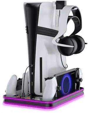PS5 Pro/Slim/PS5 Stand and Cooling Station with RGB Lighting,Charging Station for PlayStation Portal & P5 Controller, PS Portal Charger,Headset and Remote Holders (Black) PS5 Pro/Slim/PS5 Stand and Cooling Station with RGB Lighting,Charging Station for PlayStation Portal & P5 Controller, PS Portal Charger,Headset and Remote Holders (Black)