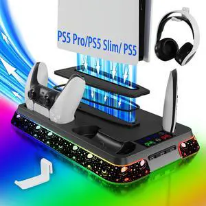 PS5 Cooling Station for PlayStation 5 Console, PS5 Stand & Charging Station with RGB, PS5/Slim/Pro Controller Charger Incl. 3 Level Fan,Headset, PS5/Slim/Pro Accessories with 3 USB Ports PS5 Cooling Station for PlayStation 5 Console, PS5 Stand & Charging Station with RGB, PS5/Slim/Pro Controller Charger Incl. 3 Level Fan,Headset, PS5/Slim/Pro Accessories with 3 USB Ports