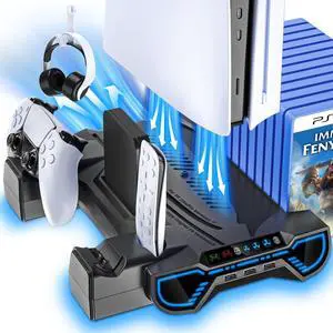 PS5/Slim/Pro Cooling Station with Controller Charging Station for Playstation 5 Console - LED PS5 Stand with Controller Charger, Cooling Stand Accessory Kit-Turbo Fan/Headset Holder/3 USB Hub, Black PS5/Slim/Pro Cooling Station with Controller Charging Station for Playstation 5 Console - LED PS5 Stand with Controller Charger, Cooling Stand Accessory Kit-Turbo Fan/Headset Holder/3 USB Hub, Black