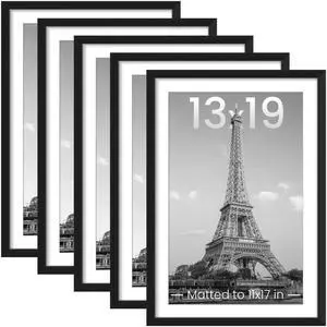 13x19 Picture Frame Set of 5, Display Pictures 11x17 with Mat or 13 x 19 Without, Wall Gallery Poster Frames, Black 13x19 Picture Frame Set of 5, Display Pictures 11x17 with Mat or 13 x 19 Without, Wall Gallery Poster Frames, Black