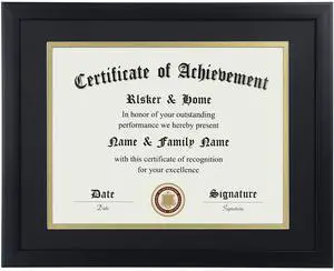 8.5x11 Certificate Frame Black with Black Mat Gold Rim 8.5x11 Certificate Frame Black with Black Mat Gold Rim